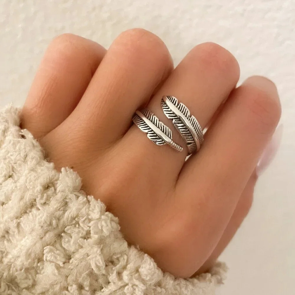 925 Sterling Silver Feather Wrap Ring Dainty Minimalist Ring Adjustable Ring